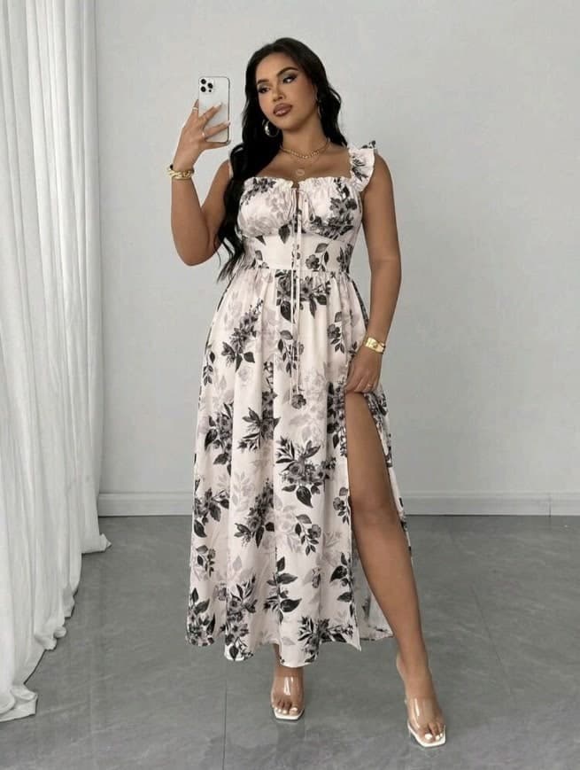 Black and Off White Floral Maxi Dress